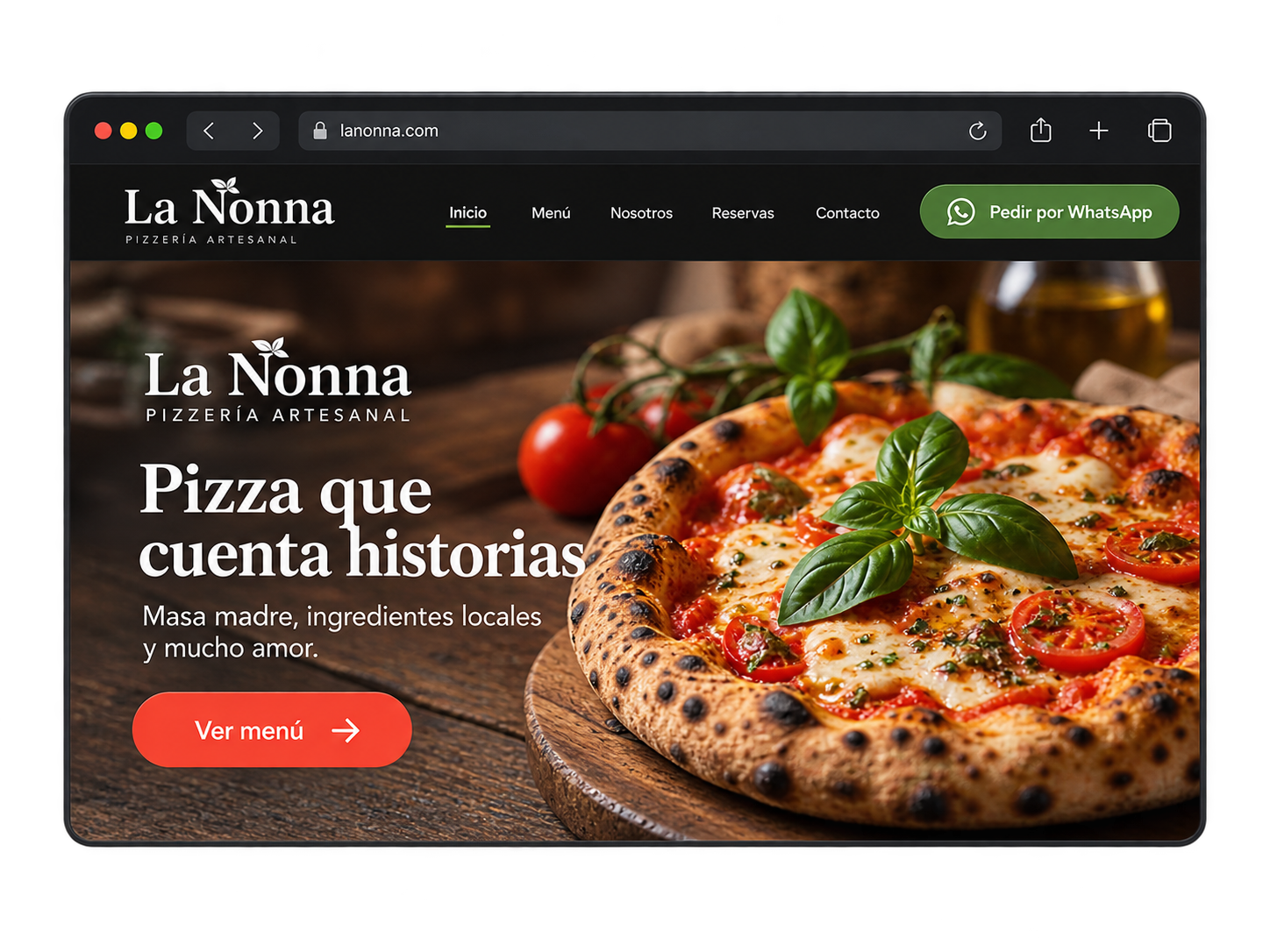 Sitio web de La Nonna en una notebook